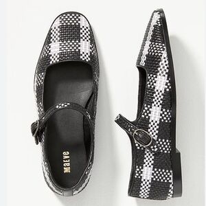Anthropologie Maeve Black/White Leather Square Toe Woven Mary Jane Flats NWT
